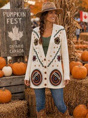 Vintage 1980s/90s Jaclyn Smith Embroidered Crochet Cardigan size L